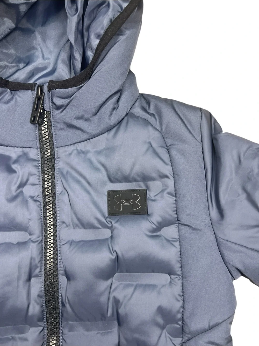 Under Armour UA Puffer Coat Boys 6 blue Winter Jacket quilted full zip hood NWT